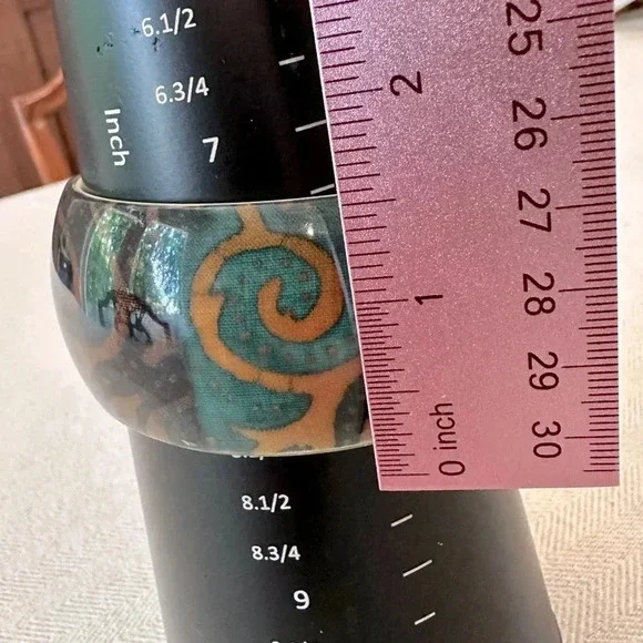 Lucite Acrylic Bangle Bracelet Brown & Turquoise Bohemian Swirls - Picture 7 of 10